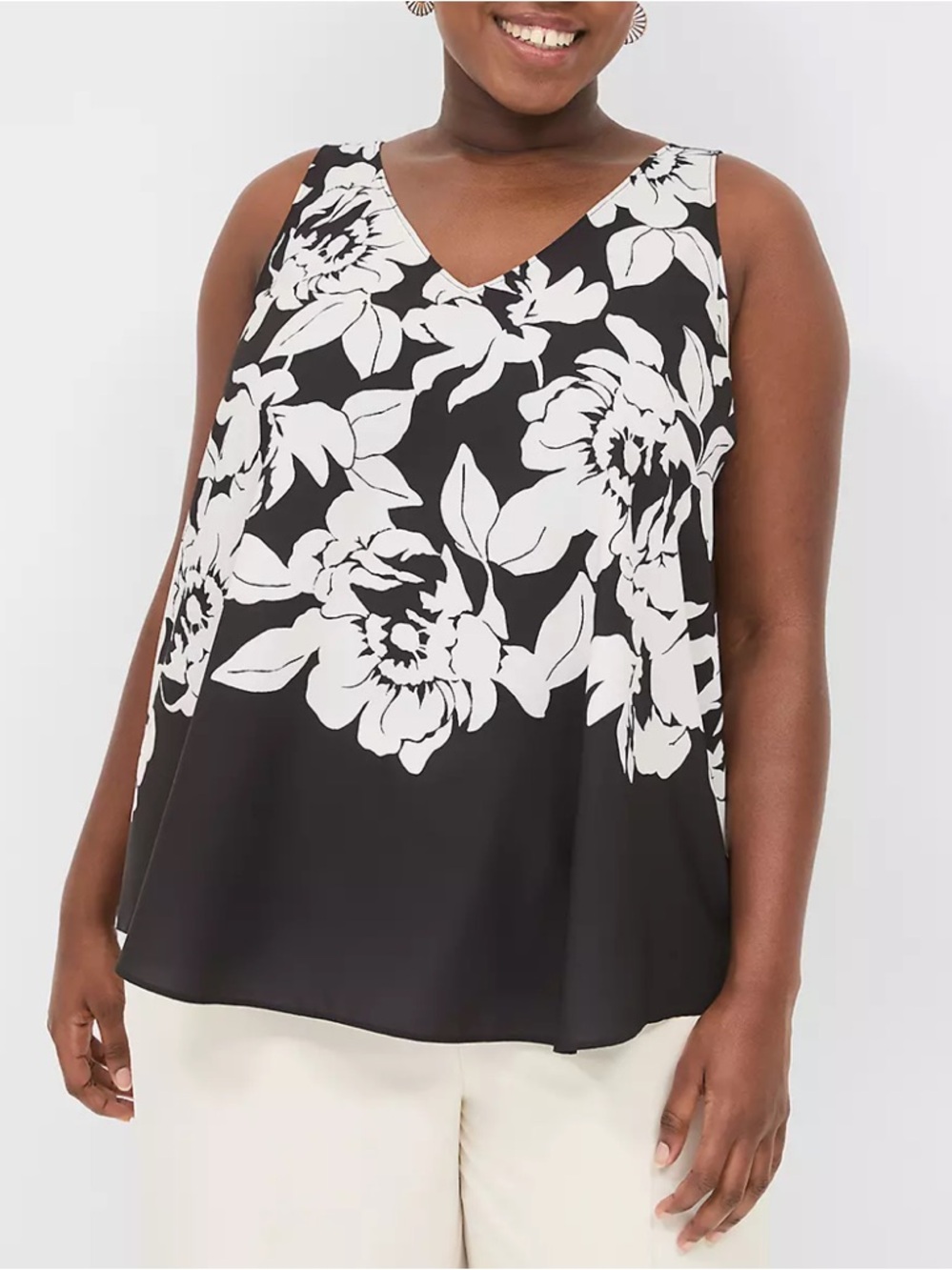 Lane Bryant Womens Swing Single Layer Crepe Tank Lightweight Top Floral Print 14